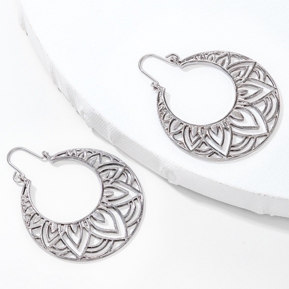 Any 2/$20! Silver Boho Cut-Out Hoop Earrings - Picture 2 of 6